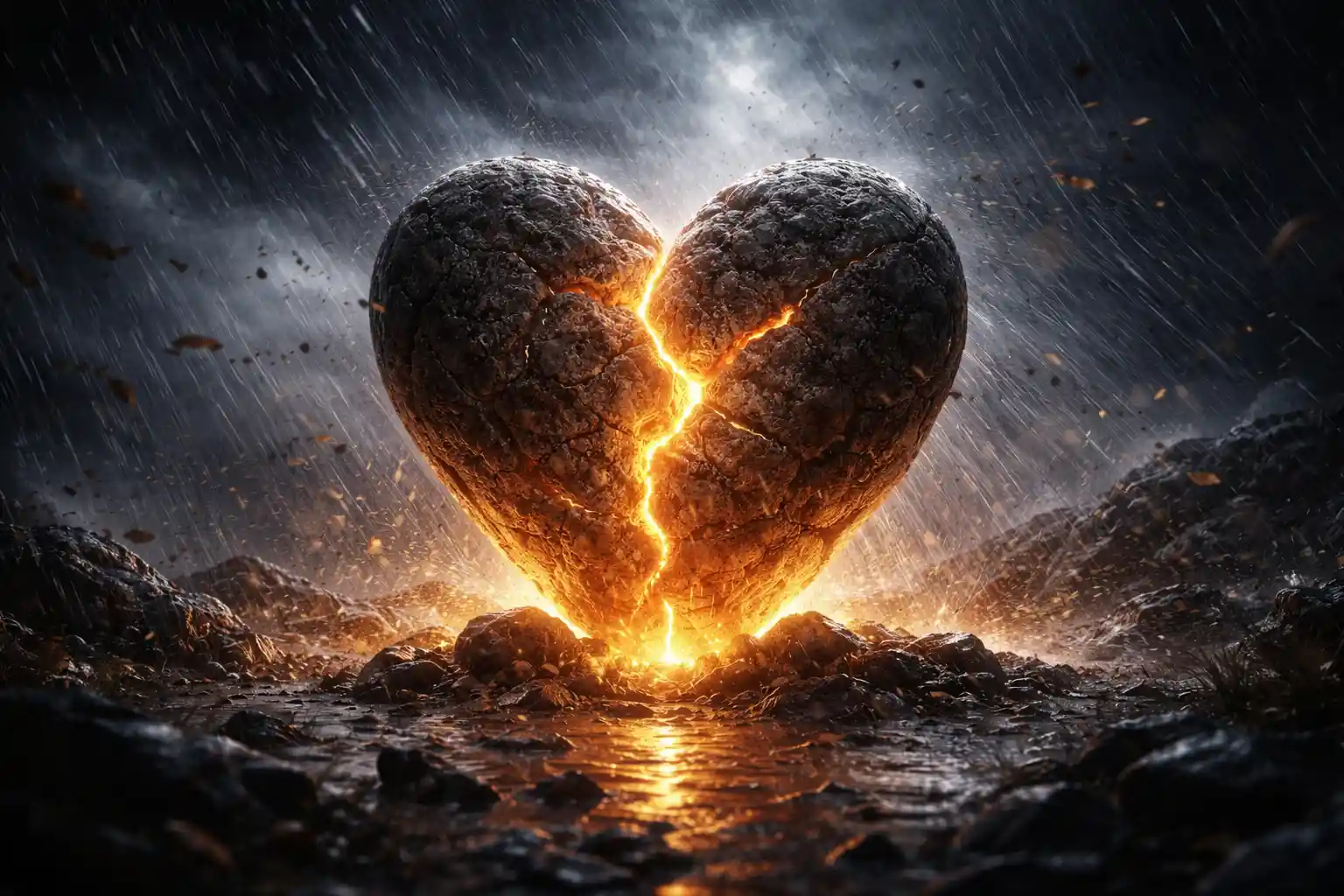 Glowing Stone Heart Standing Firm In Wind And Rain