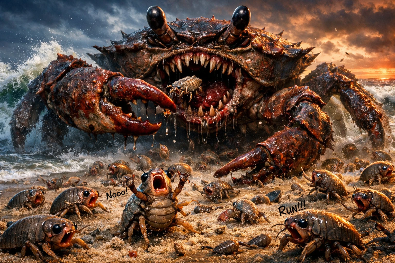 Terrifying Crab Emerging From The Ocean Onto Sandy Beach