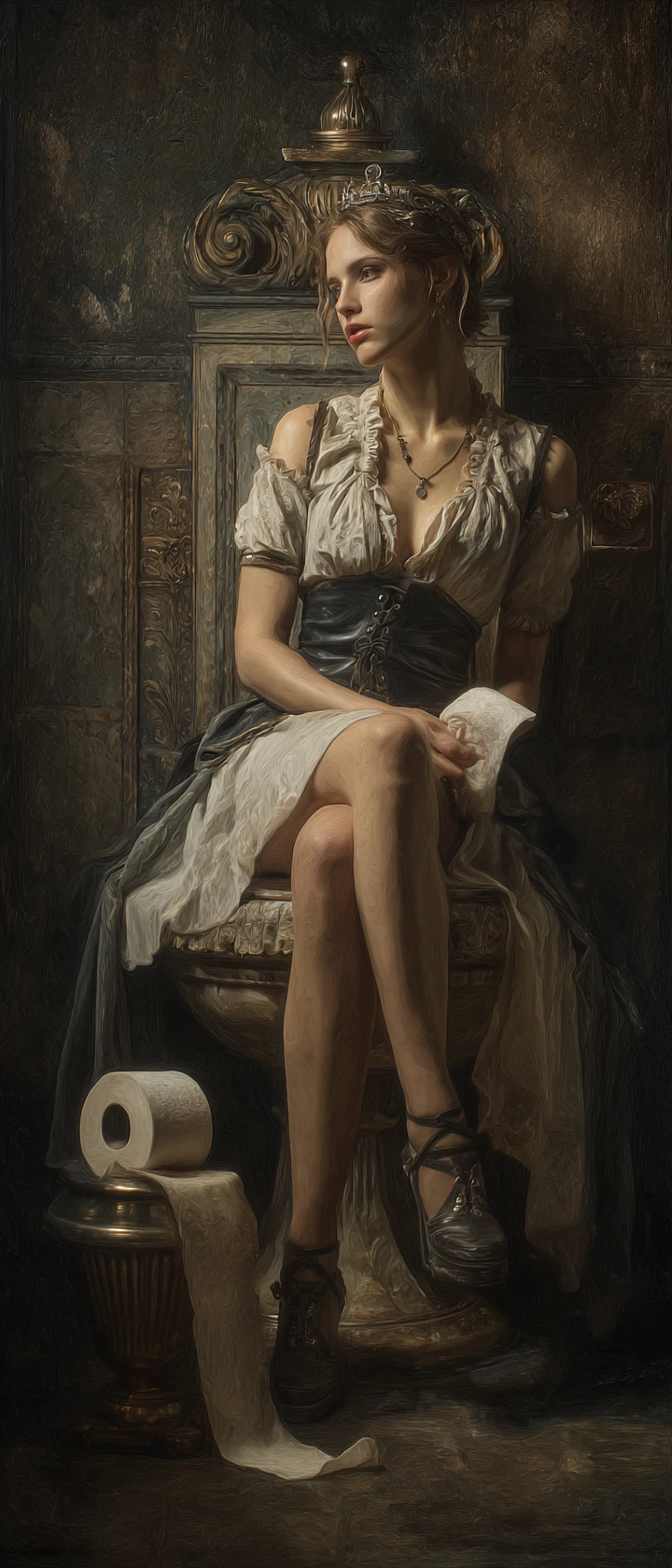 Vampire Woman Sitting In An Old Castle Bathroom