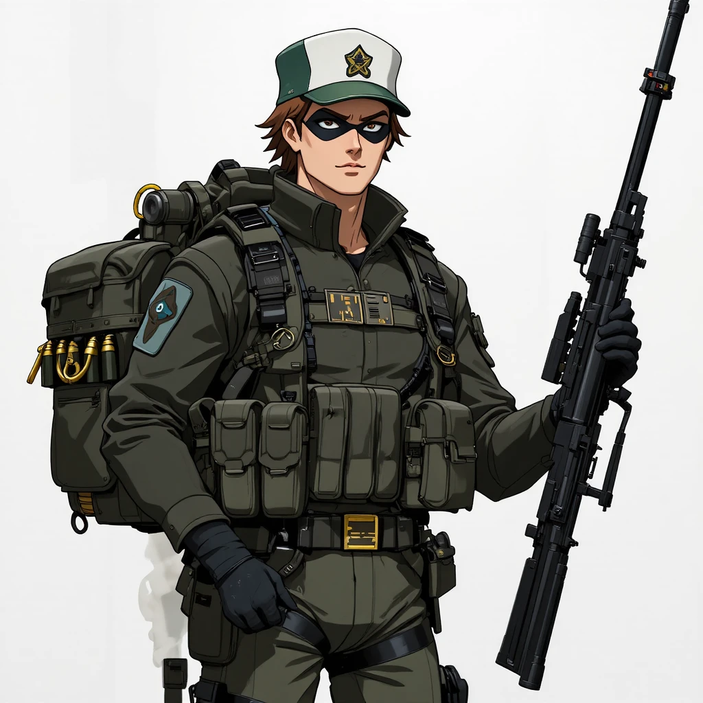 Soldat d’anime avec fusil de sniper et sac à dos tactique