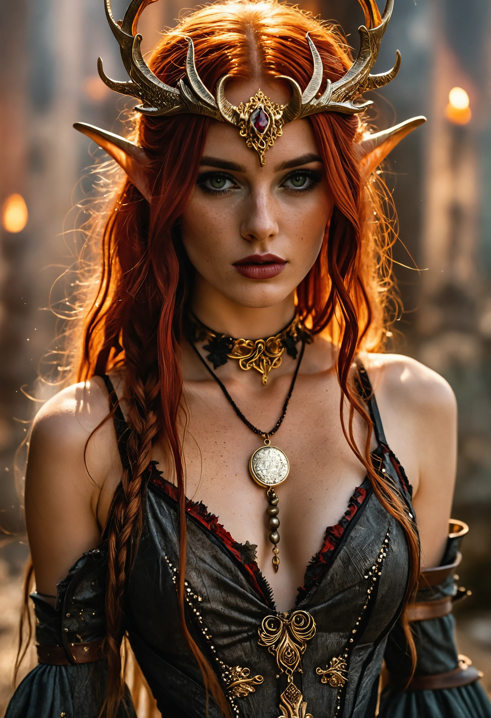 Noir fallen angel woman in ancient desert temple