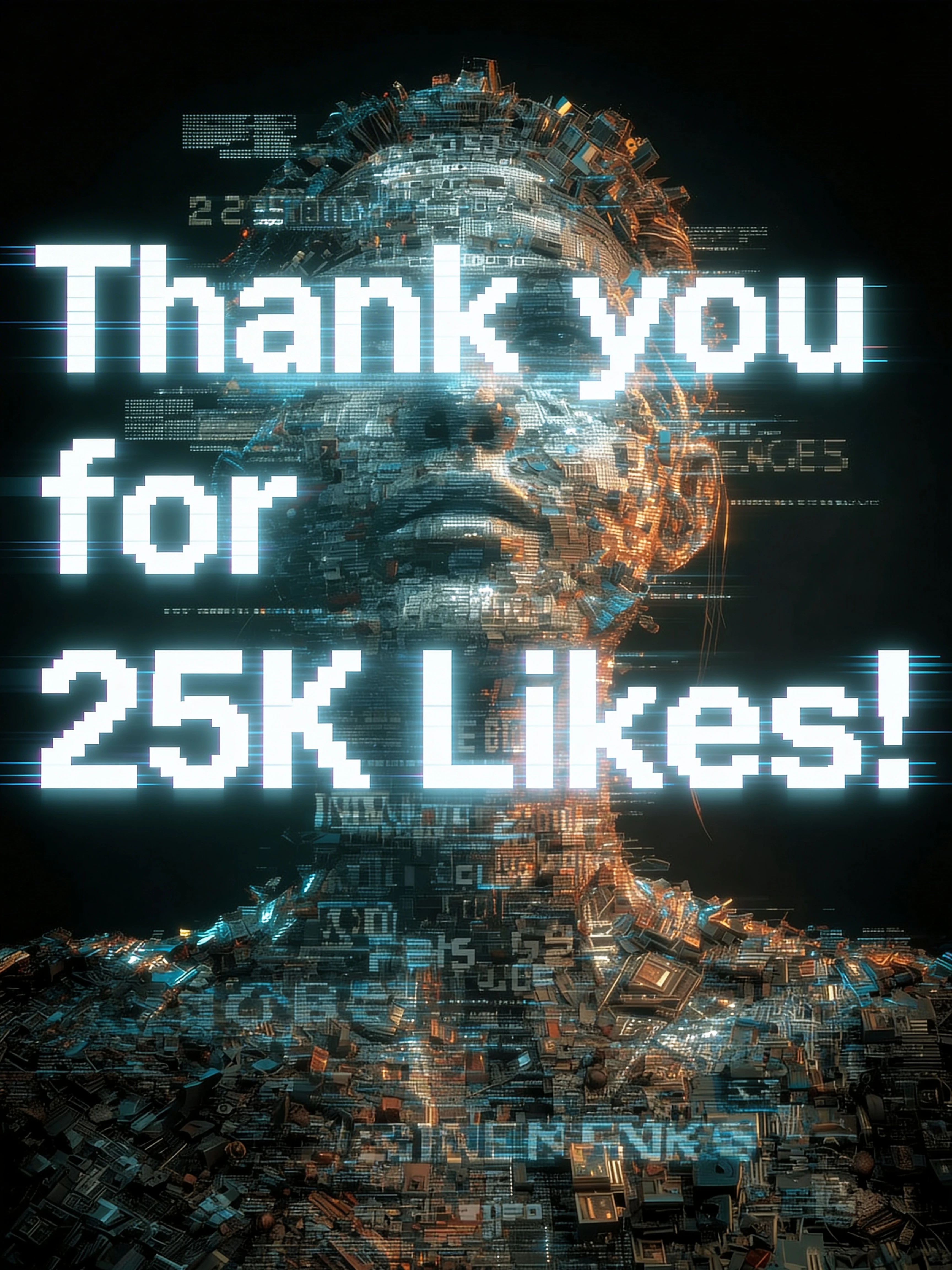 Glitch-Typografie mit Text: Danke für 25K Likes