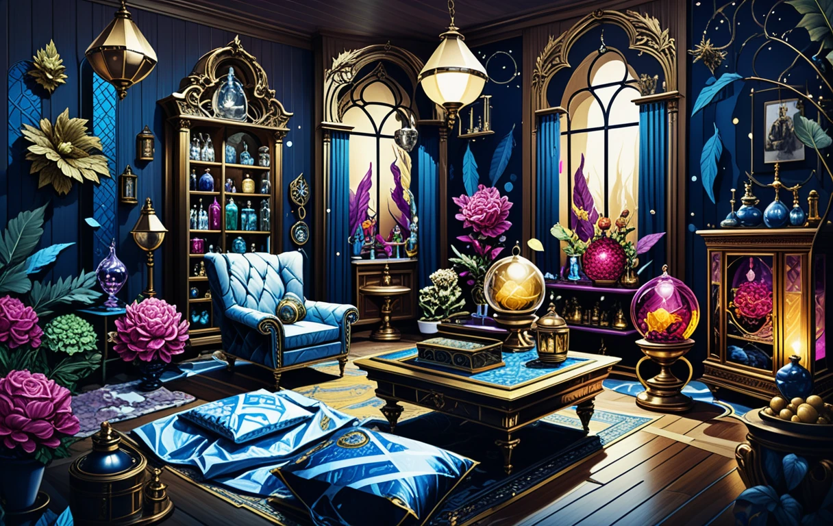 Fantasy Zweistöckiges Händlerhaus 3D-Diorama Innenraum