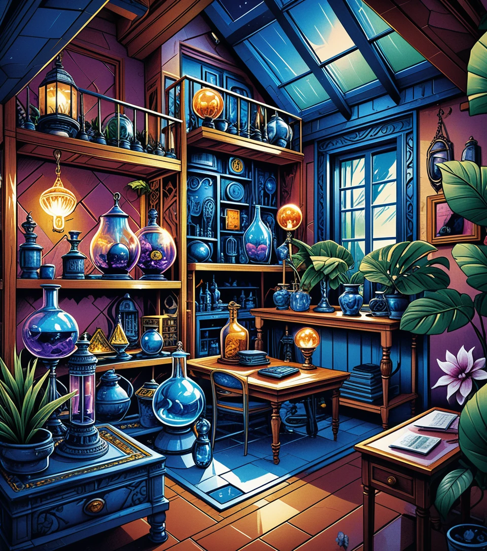 Stilisiertes zweistöckiges Fantasy-Haus-Interieur-Diorama