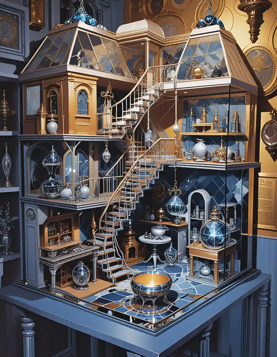 Fantasy 3d house diorama with exposed interior rooms