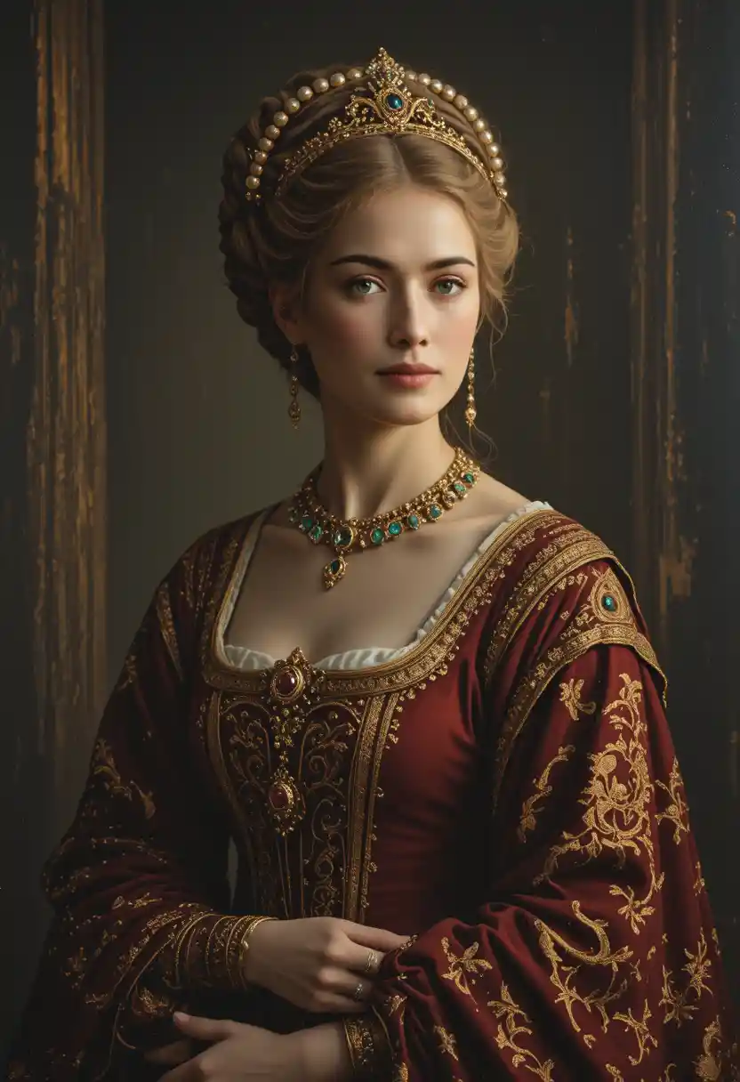 Renaissance portrait of a noble young woman in rich velvet