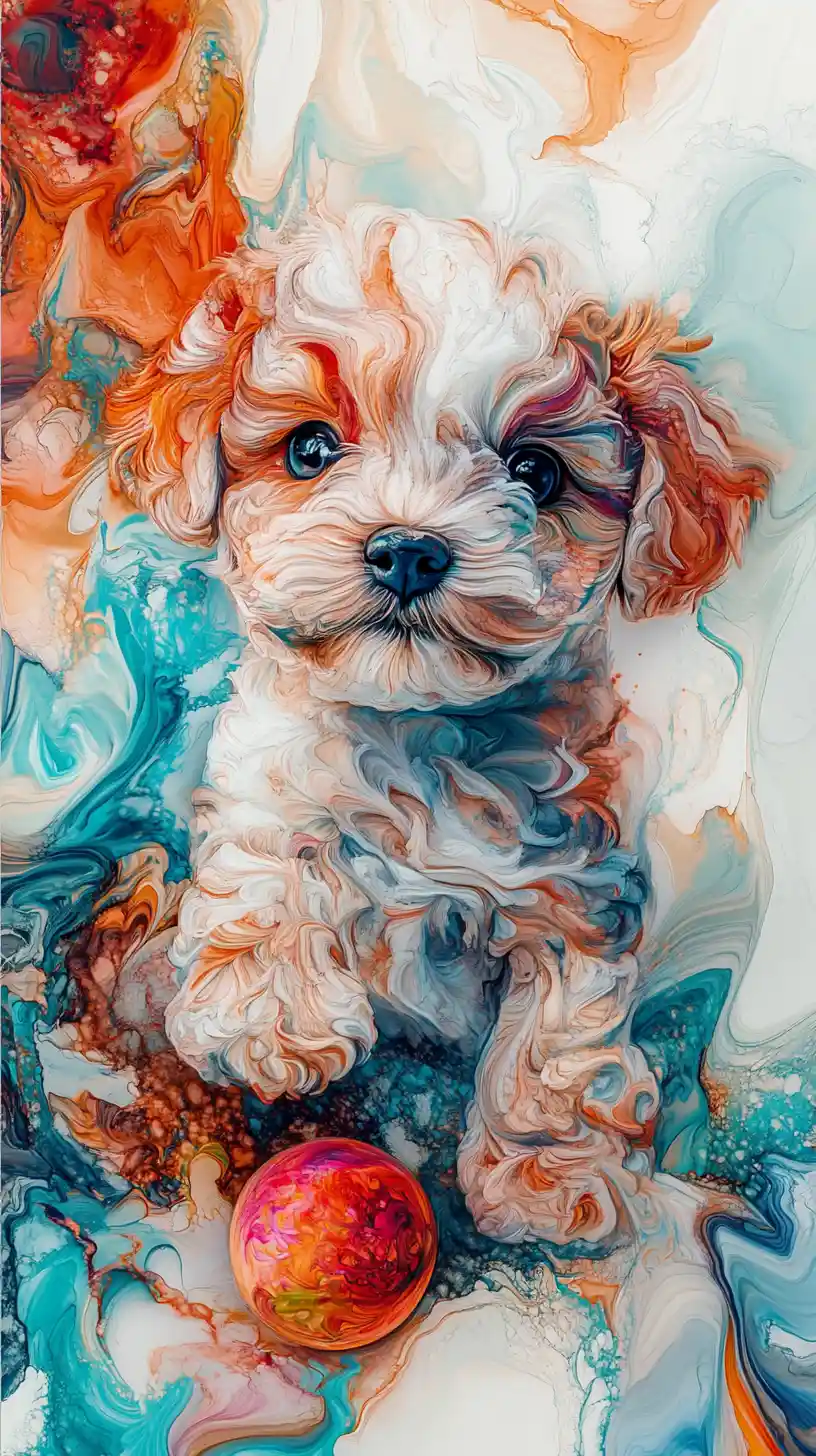 Abstract illusion of a playful puppy with toy ball