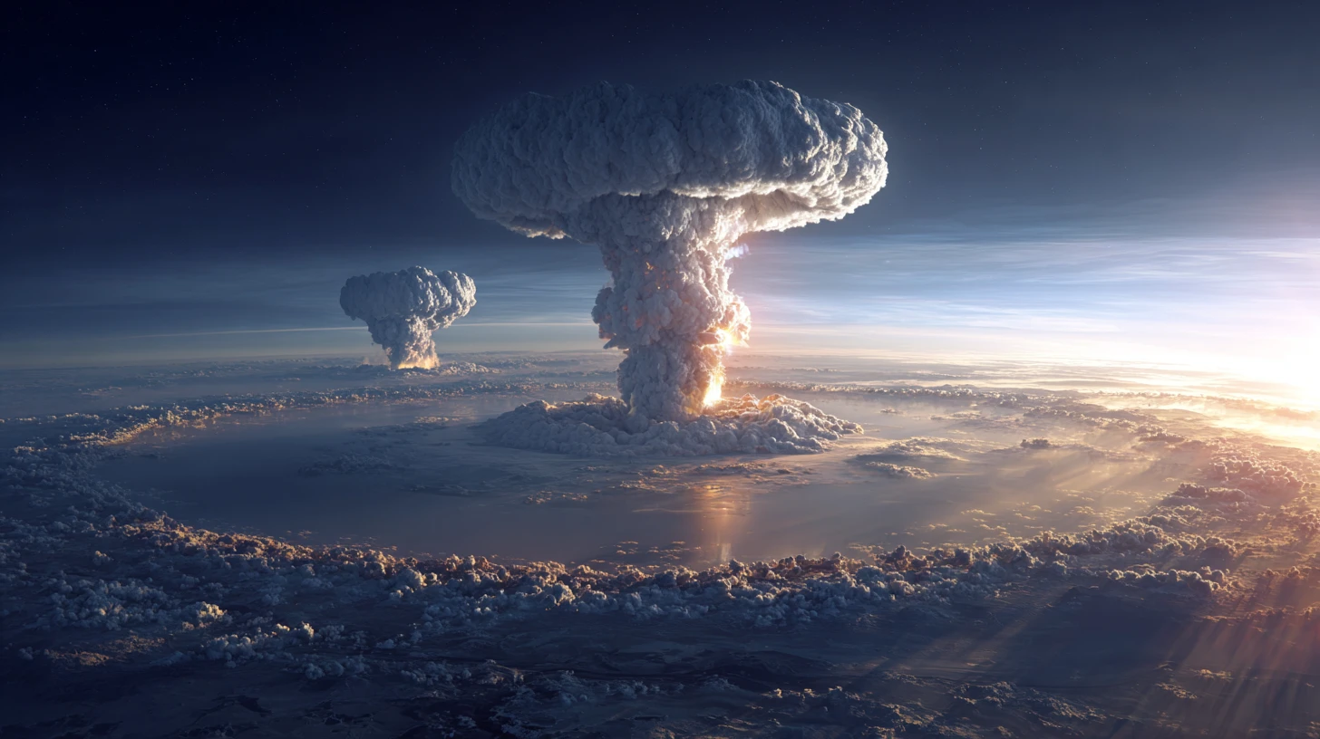 Aliens Watching A Panoramic View Of Nuclear War On Earth