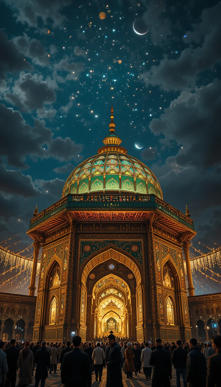 Monumento taziya majestoso brilhando sob um céu noturno tranquilo