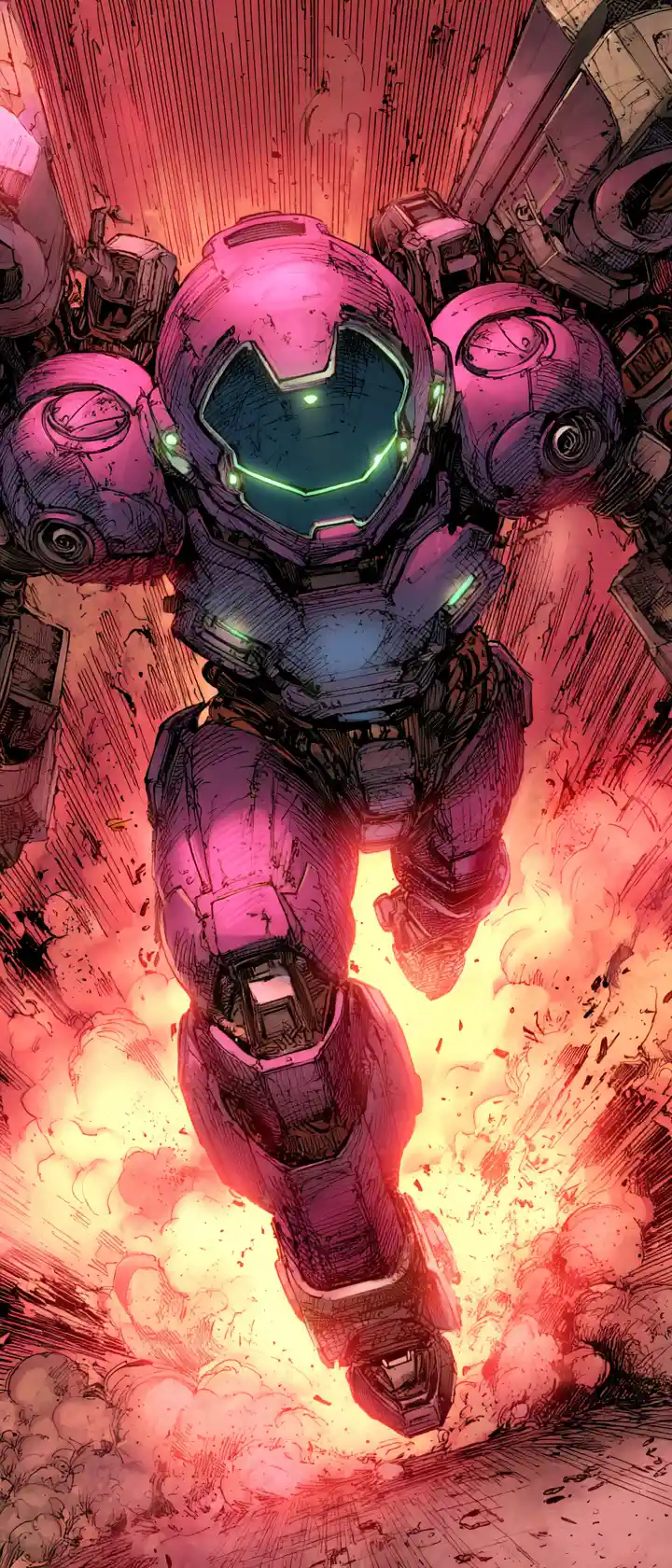 Anime mech pilot in a powerful heroic action pose