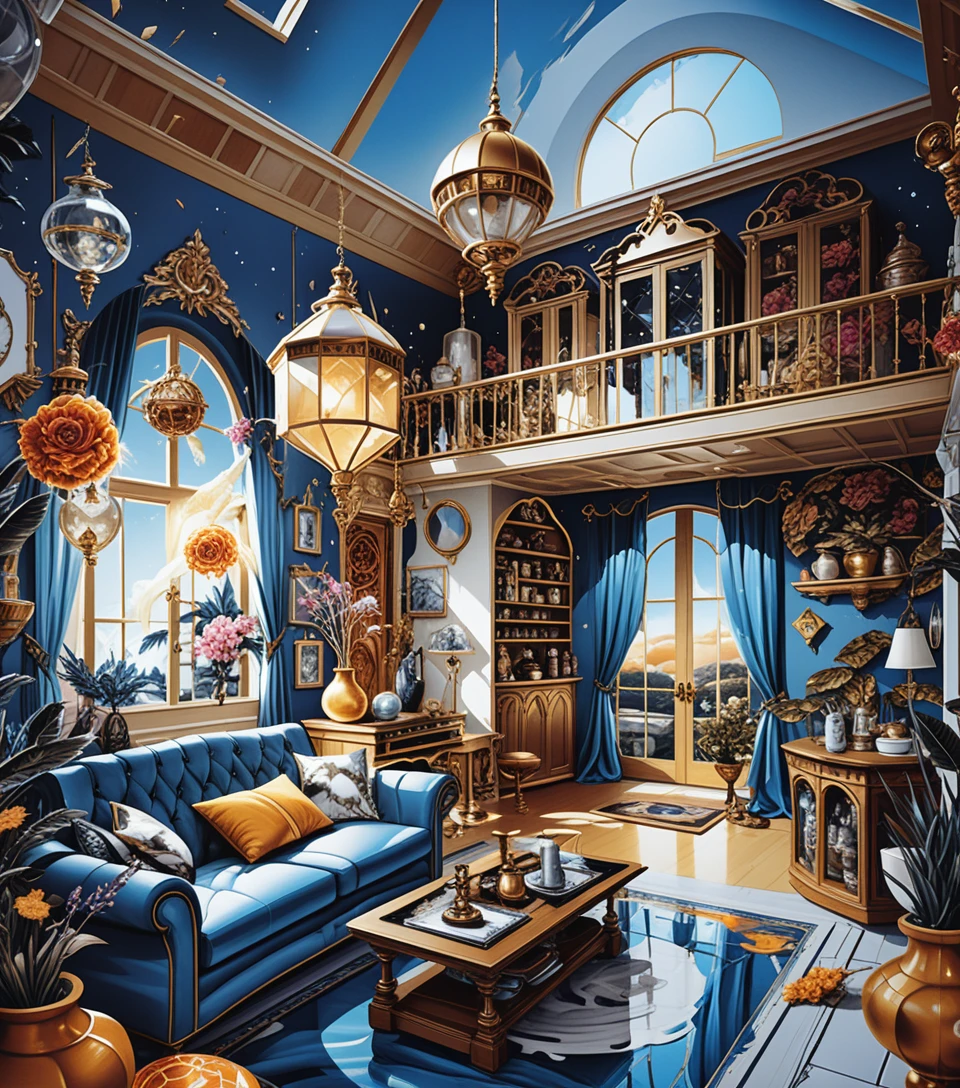Fantasy two story merchant house with exposed interior