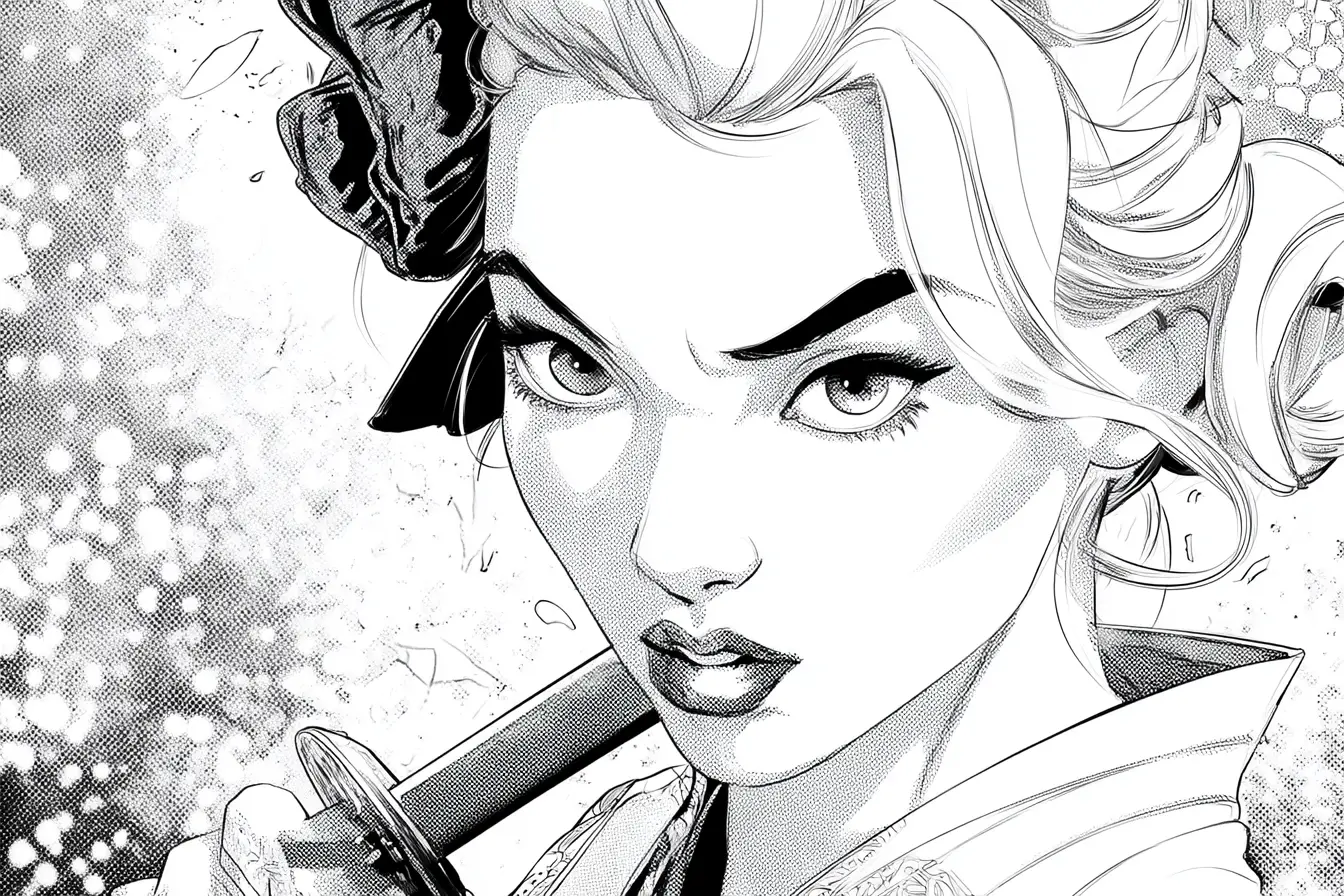 Monochrome manga ink illustration coloring page design