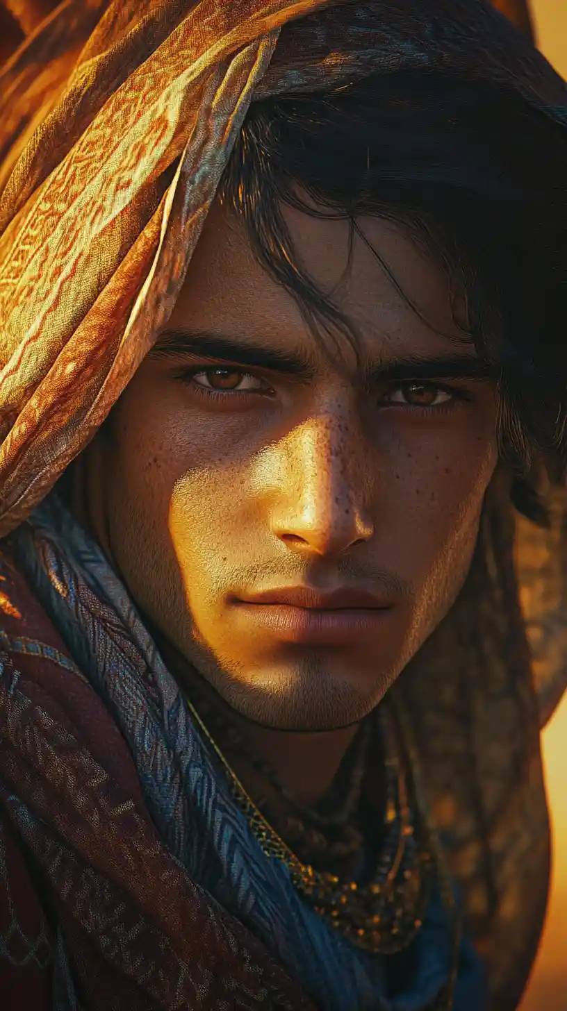 Berber man close up in traditional clothing at sunset