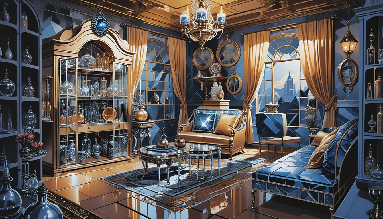 Stilisiertes zweistöckiges Fantasy-Haus als aufgeschnittenes Innenraum-Diorama