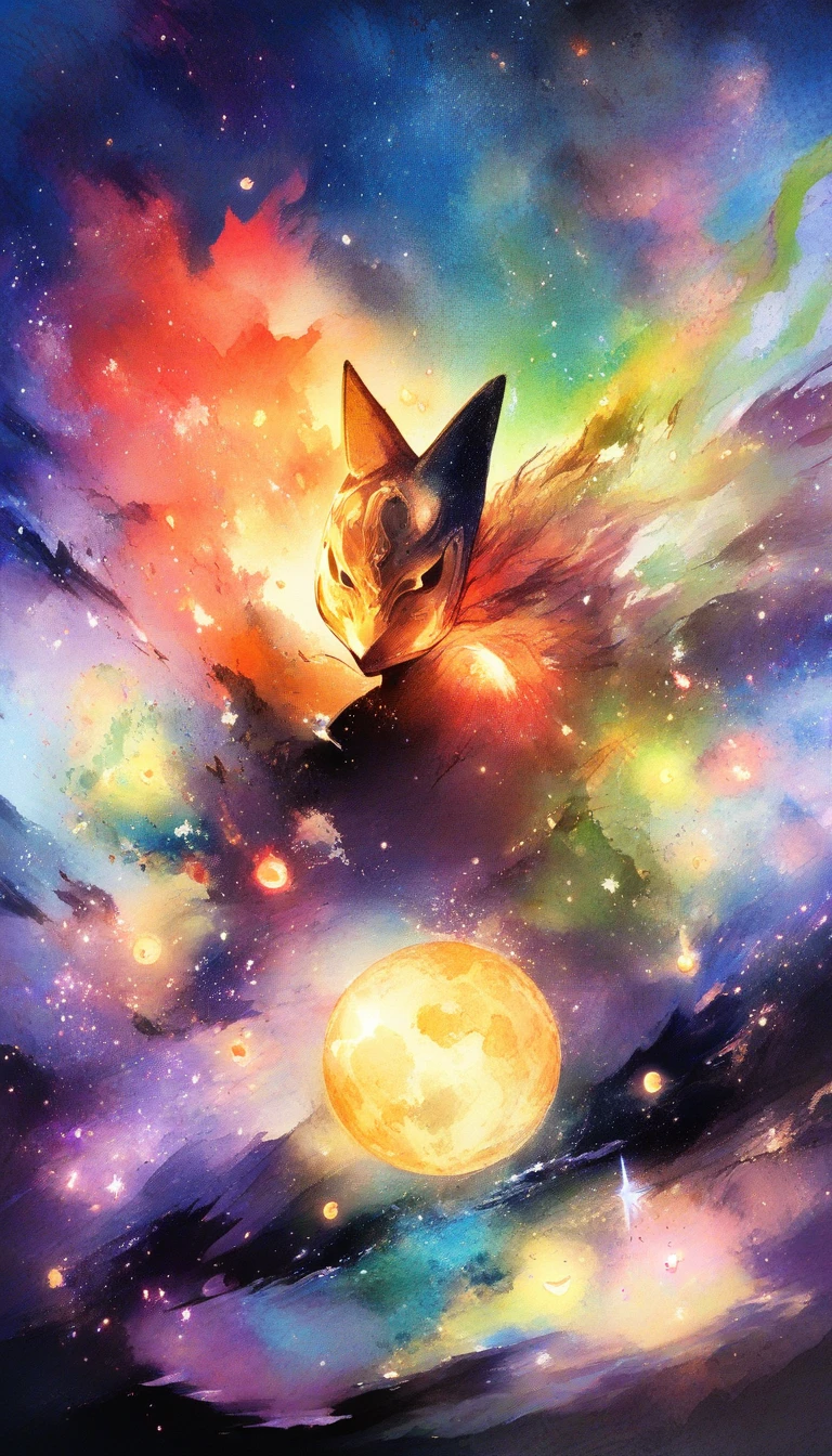 月光水彩夜中的神祕狐妖