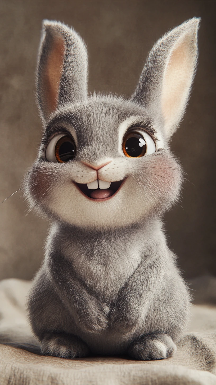Cute baby rabbit character with joyful 3D expression