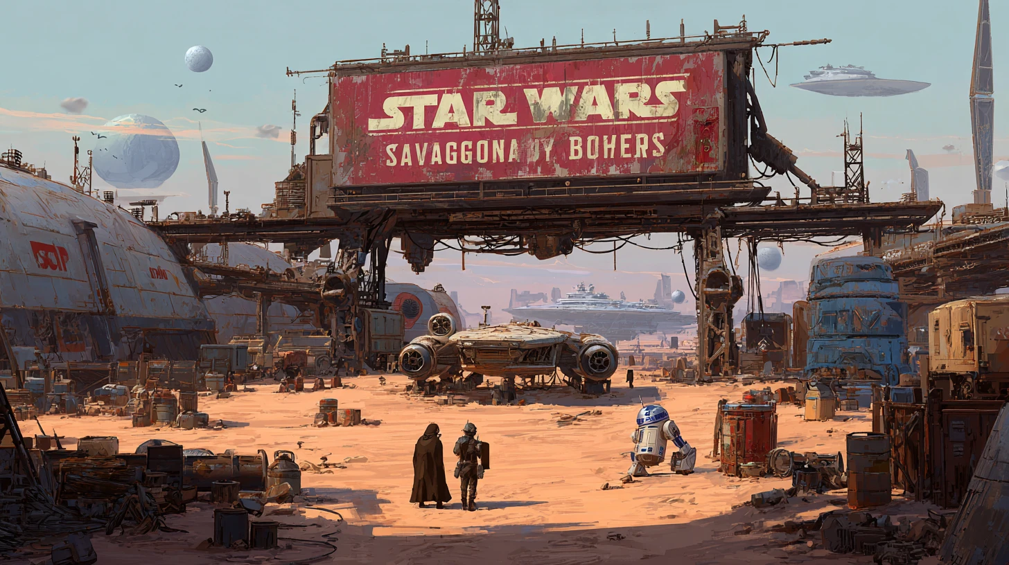 Spaceship Junkyard On A Desert Planet With Two Jawas