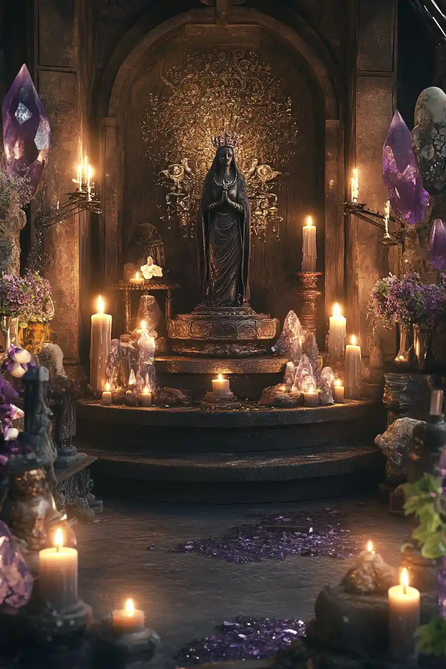 Enchanting Witch Altar With Candles And Goddess Statue