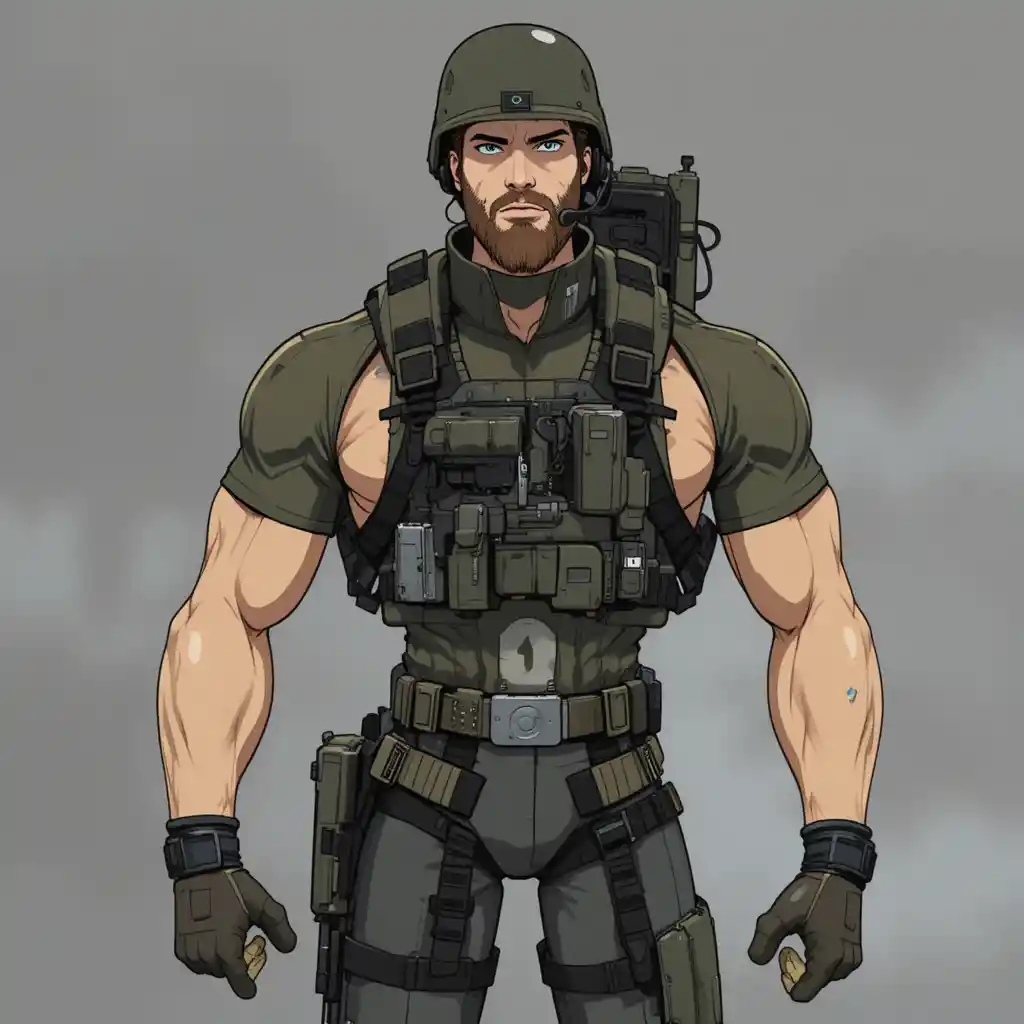 Anime army sergeant with headset and tactical gear