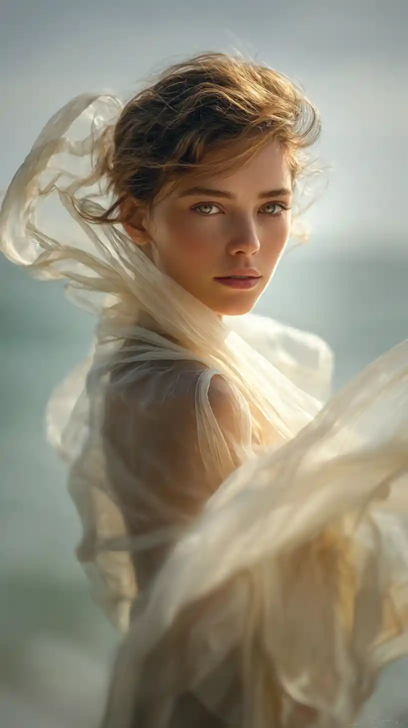 Cinematic portrait of a woman in tranquil natural light