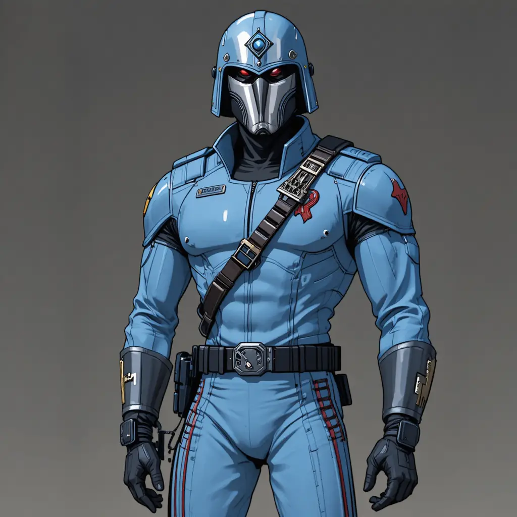 Anime military leader in blue helmet and uniform
