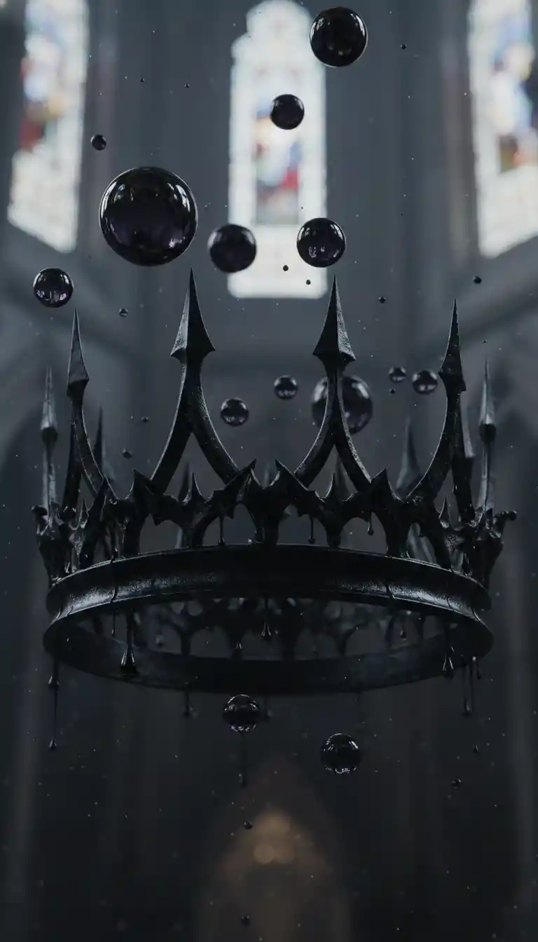 Black gothic crown with floating inky liquid droplets