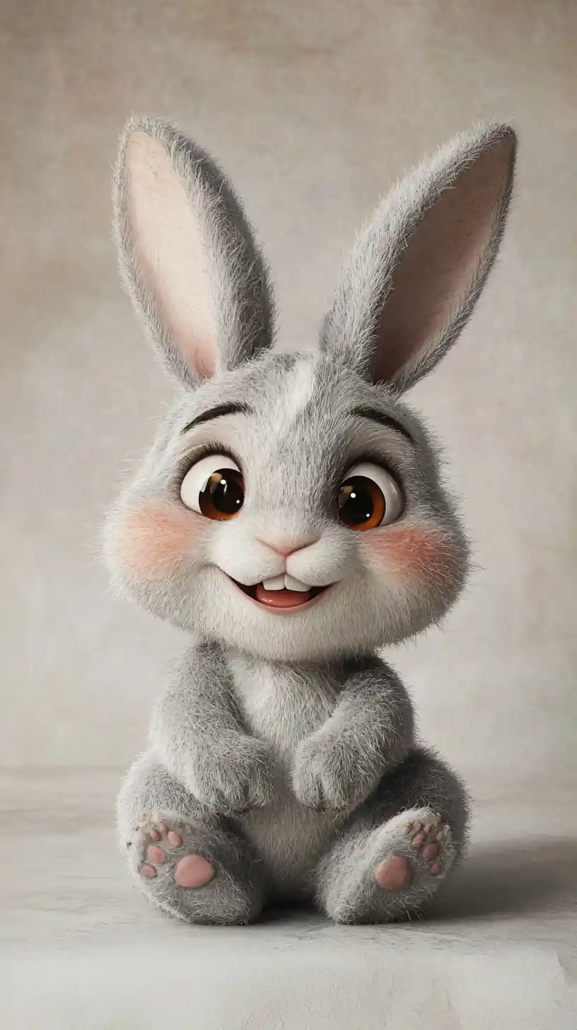 Cute baby rabbit with big eyes in 3D illustration