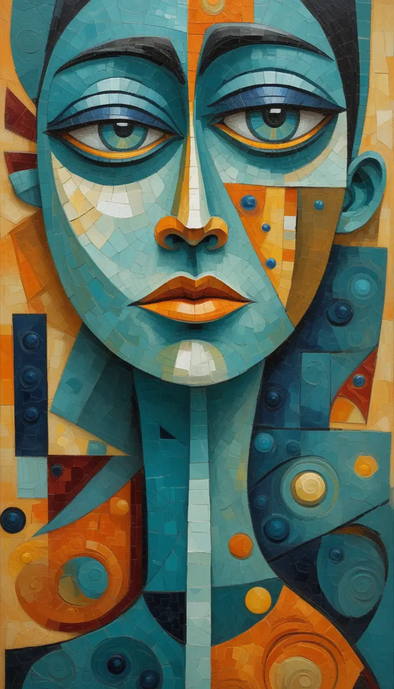 Cubist surreal portrait of an androgynous geometric face