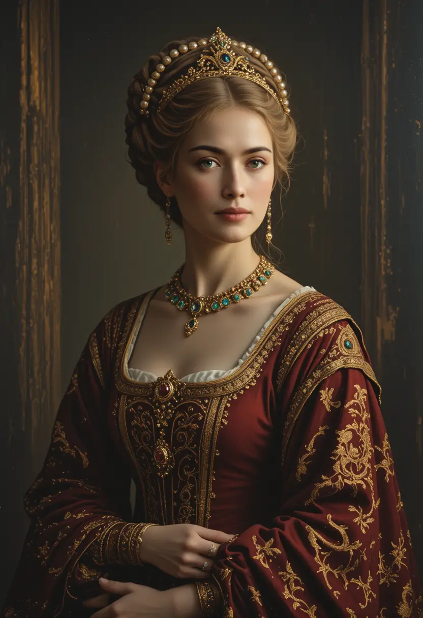 Renaissance portrait of a noble young woman in rich velvet