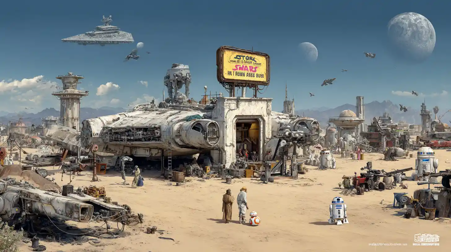 Spaceship Junkyard On A Desert Planet With Jawas