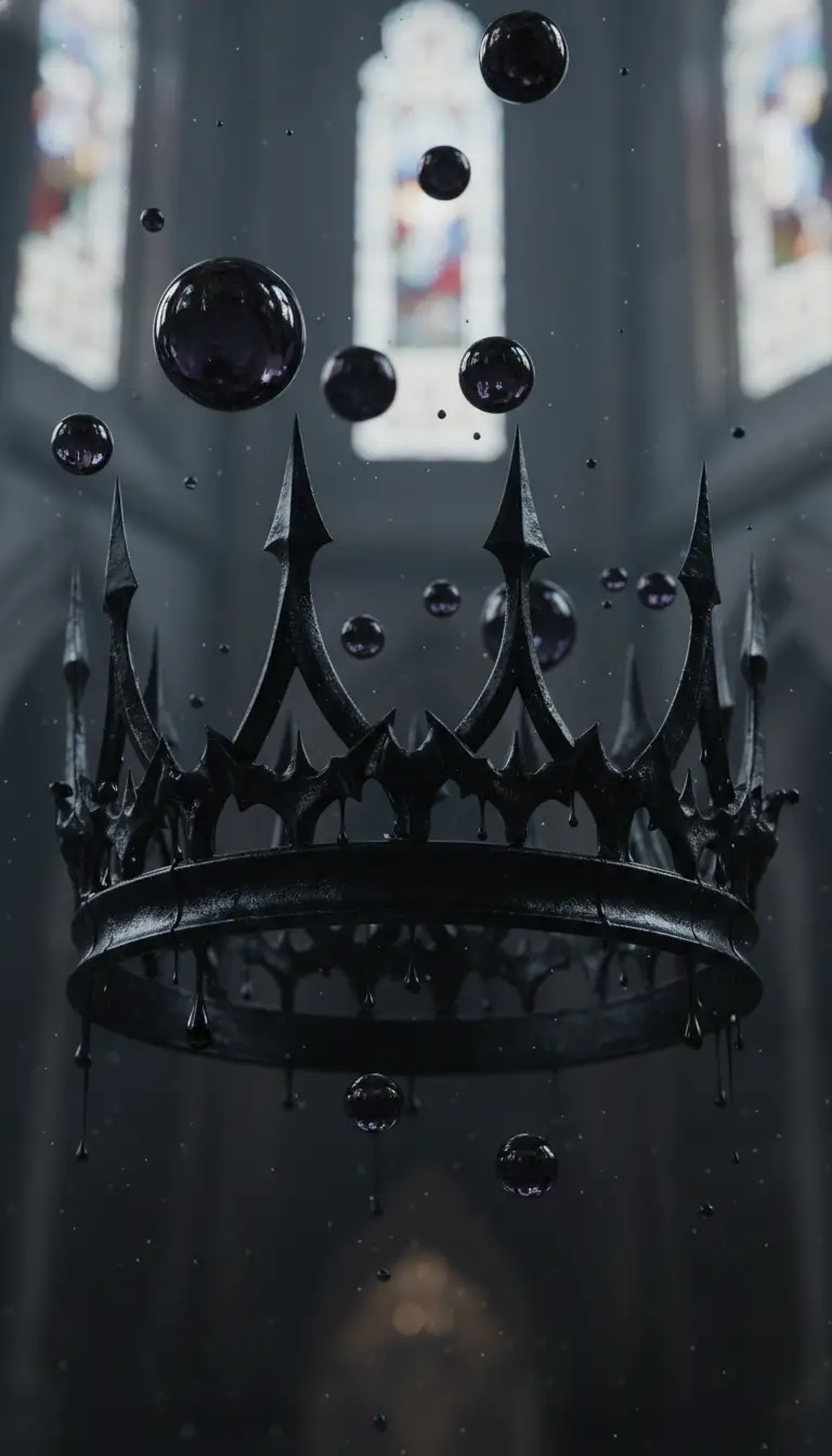 Black gothic crown with floating inky liquid droplets
