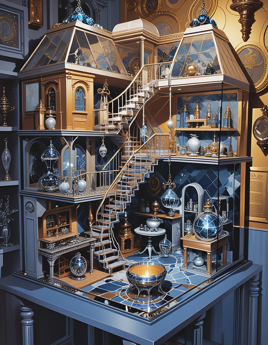 Diorama de casa 3D de fantasía con habitaciones interiores expuestas