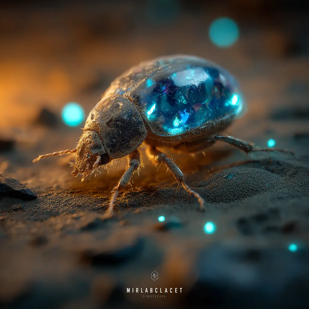 Tiny Glowing Fantasy Beetle In Ancient Desert Ruins