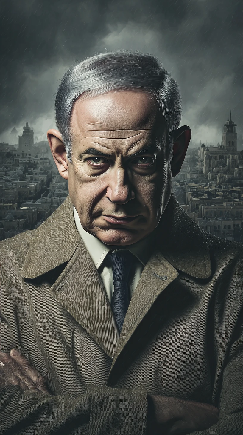 Creepy cinematic portrait of a man over a map