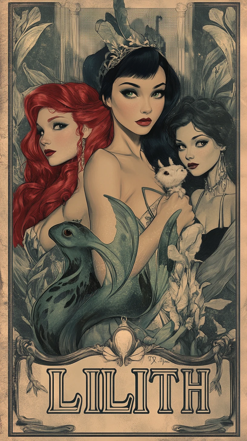 Art deco poster of four glamorous fantasy women collage