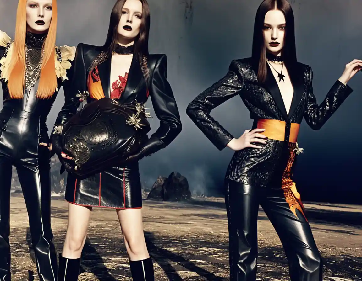 Dark fashion model in dramatic fantasy campaign scene