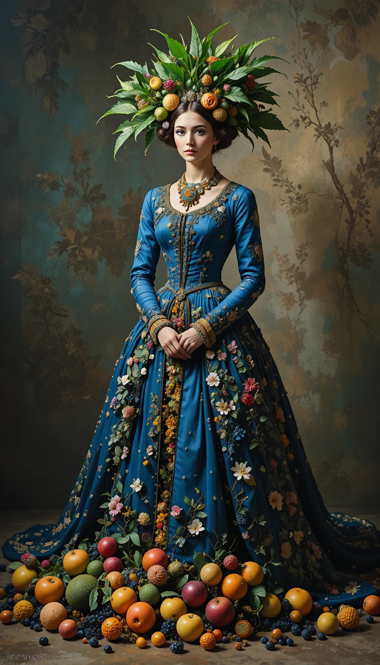 Royal woman in cubist style with lush natural elements