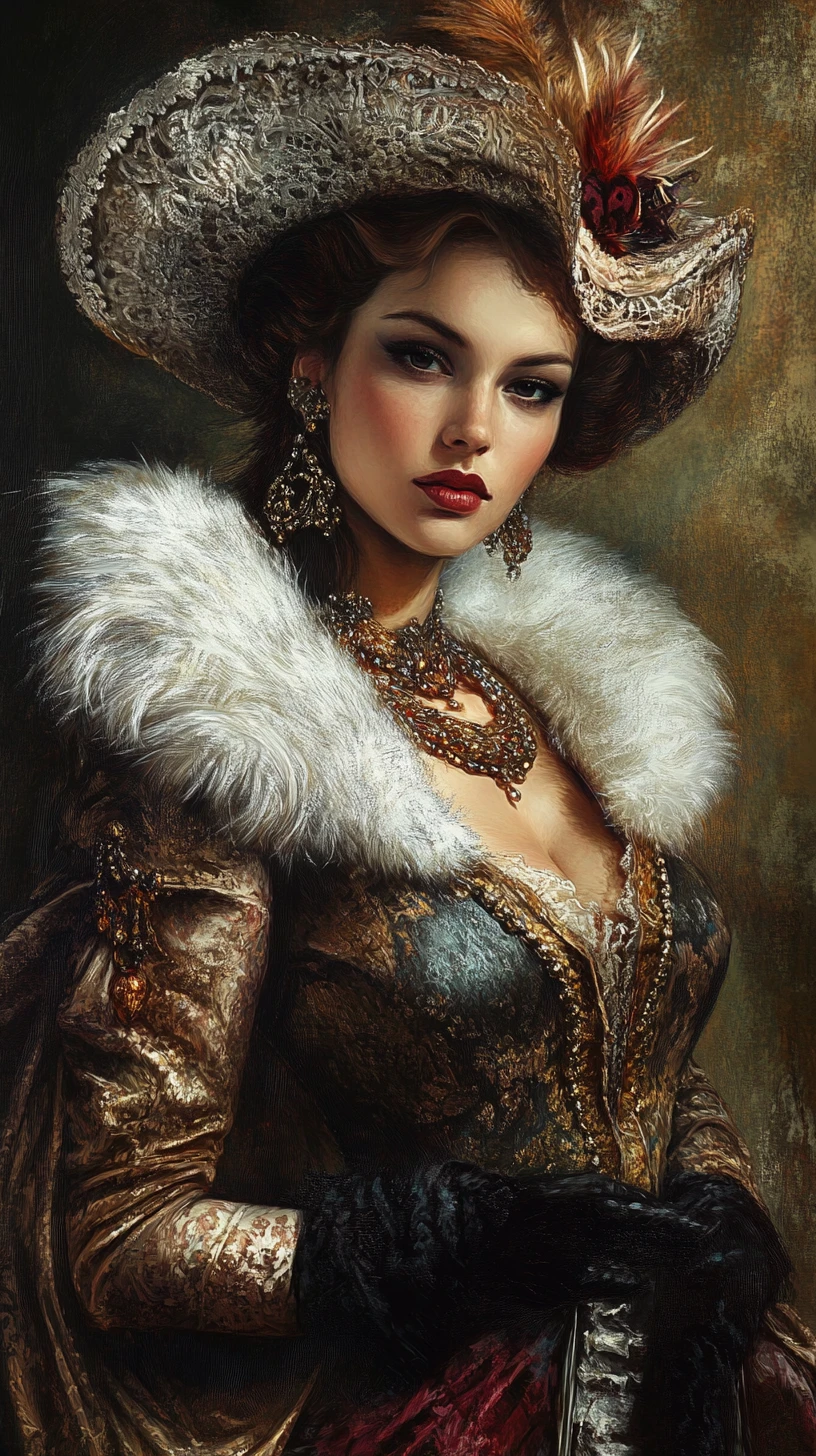 Renaissance inspired woman in fur trimmed luxurious attire