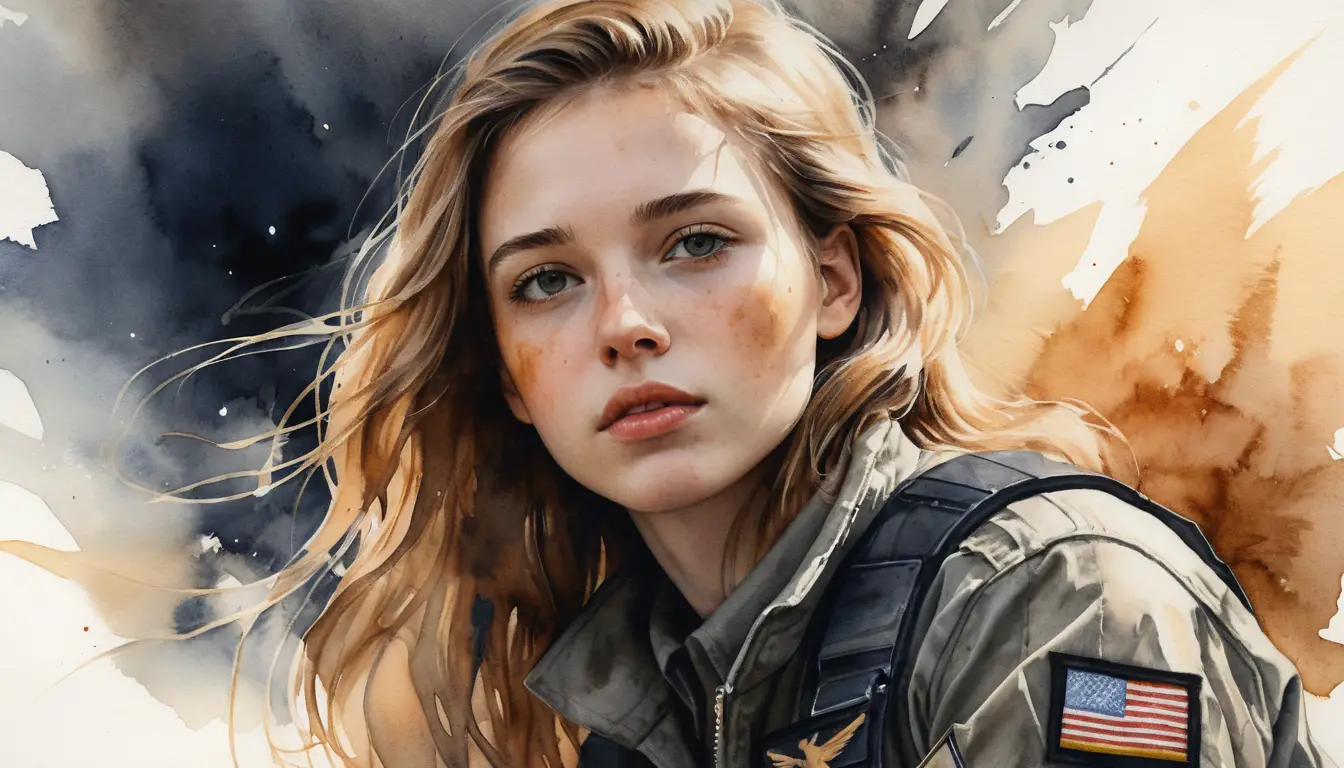 Watercolor portrait of a young woman fading into warm tones