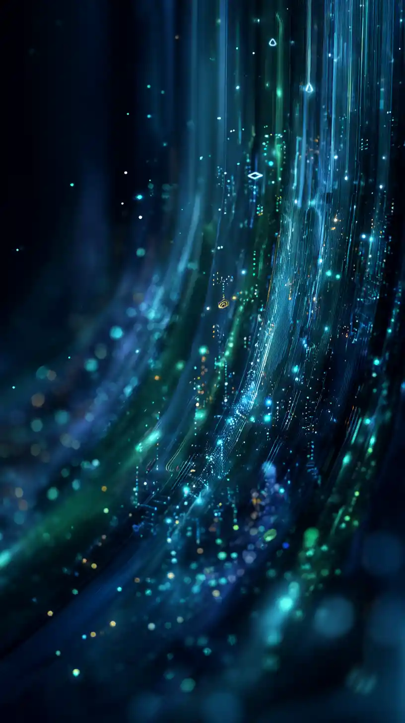 Afrofuturistic digital waterfall of luminous streaming data