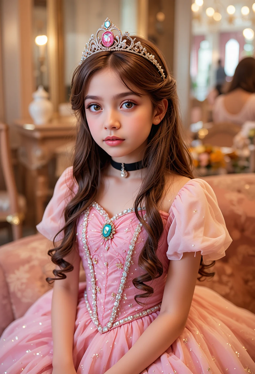 Niño con vestido de princesa en un tocador de Disneyland