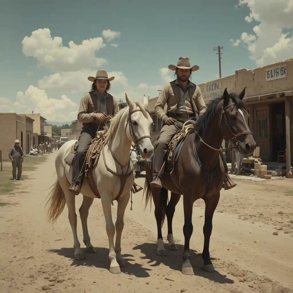 Vaqueros cabalgando por un sendero polvoriento en el sur de Colorado