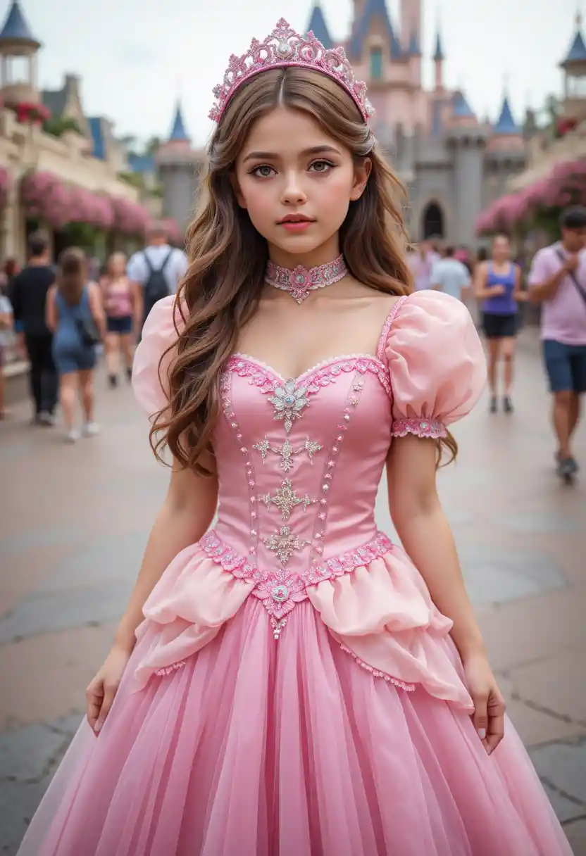 Tween-Junge im Prinzessinnenkleid am Mädchentag in Disneyland