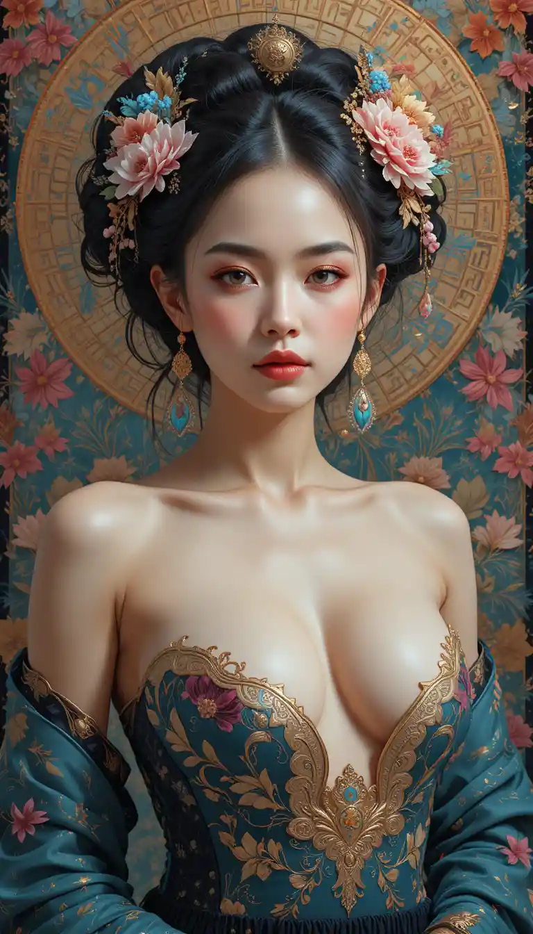飄渺唯美的日式風格莊嚴女子肖像