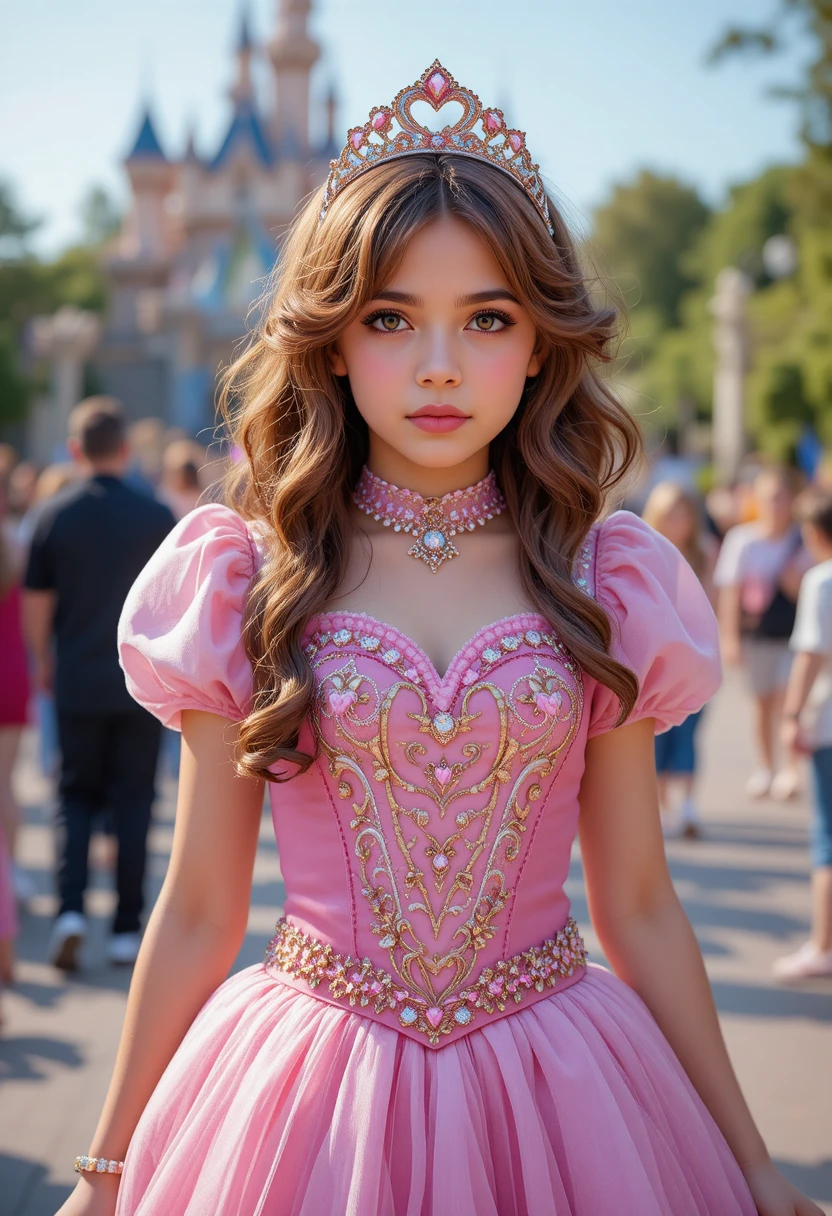 Tween-Junge im Prinzessinnenkleid im Freizeitpark