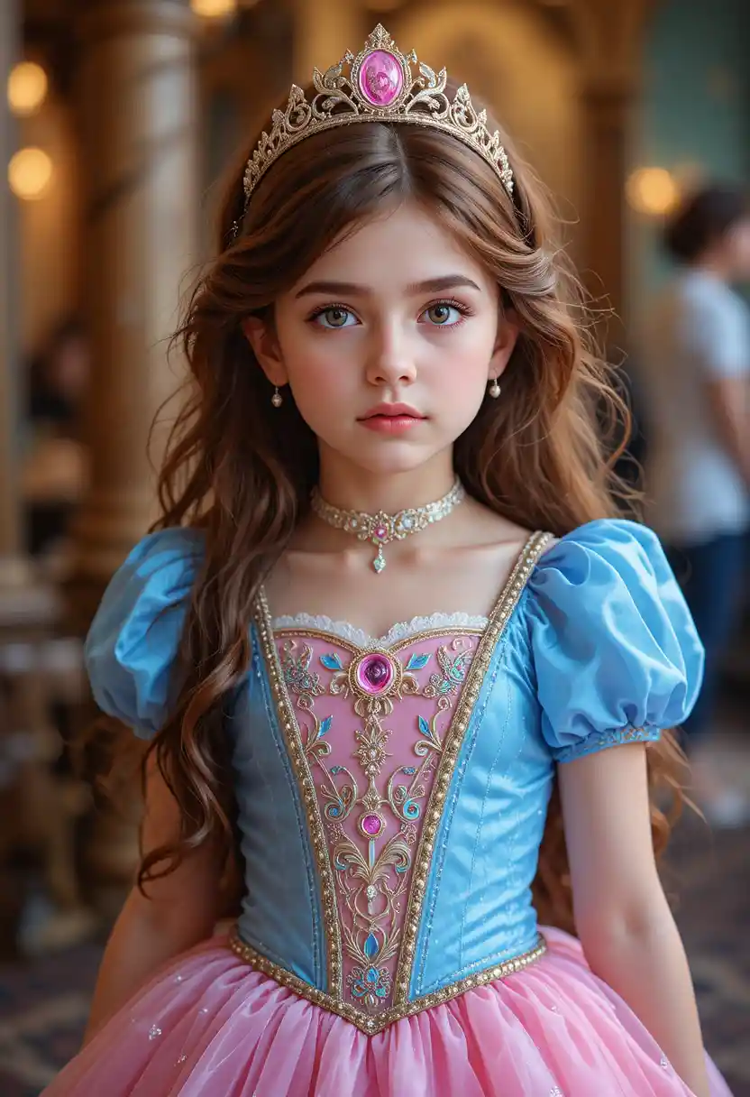 Tween boy in princess dress at Disneyland girl day event
