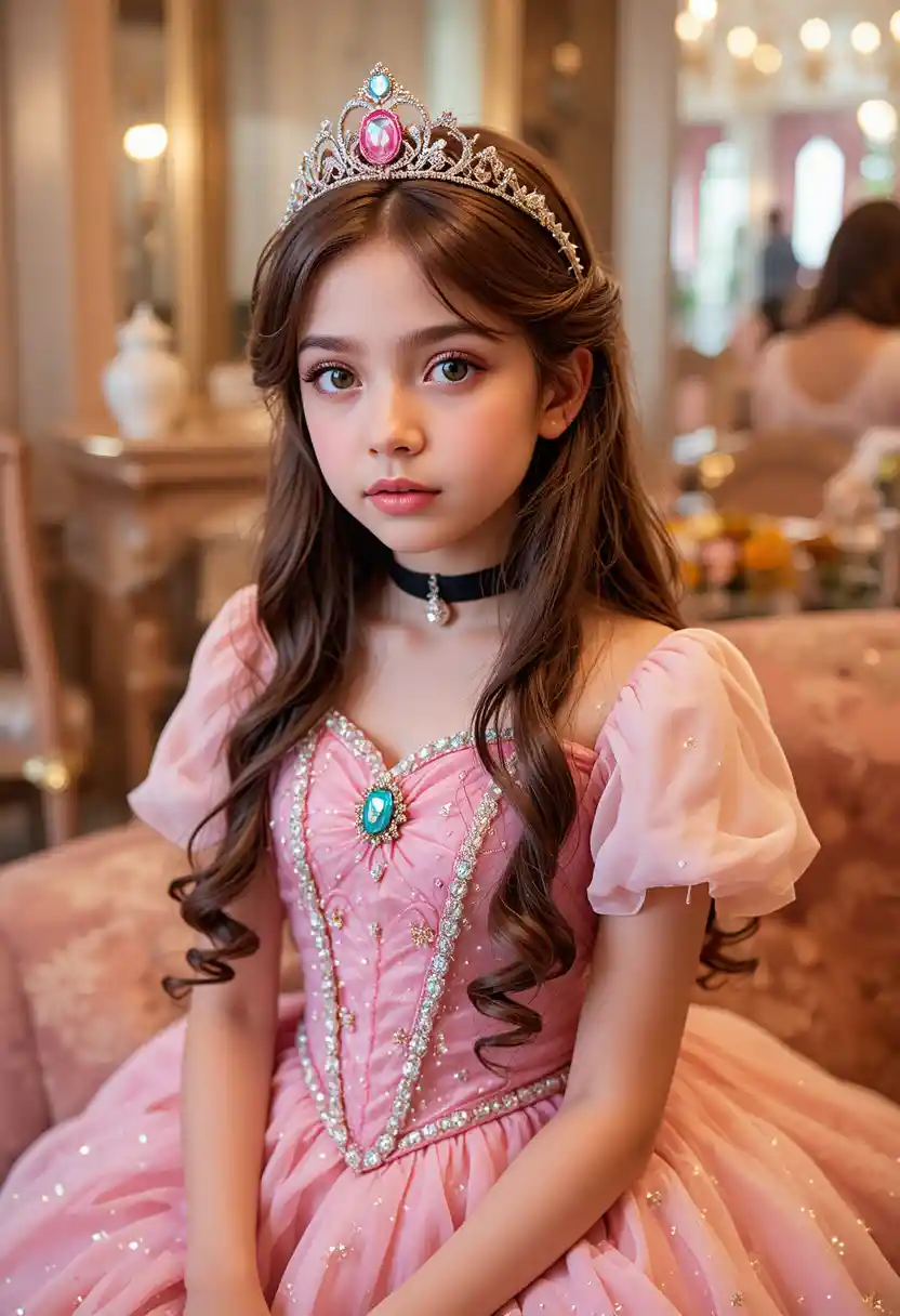 ディズニーランドのドレッサーでプリンセスドレスを着た少年