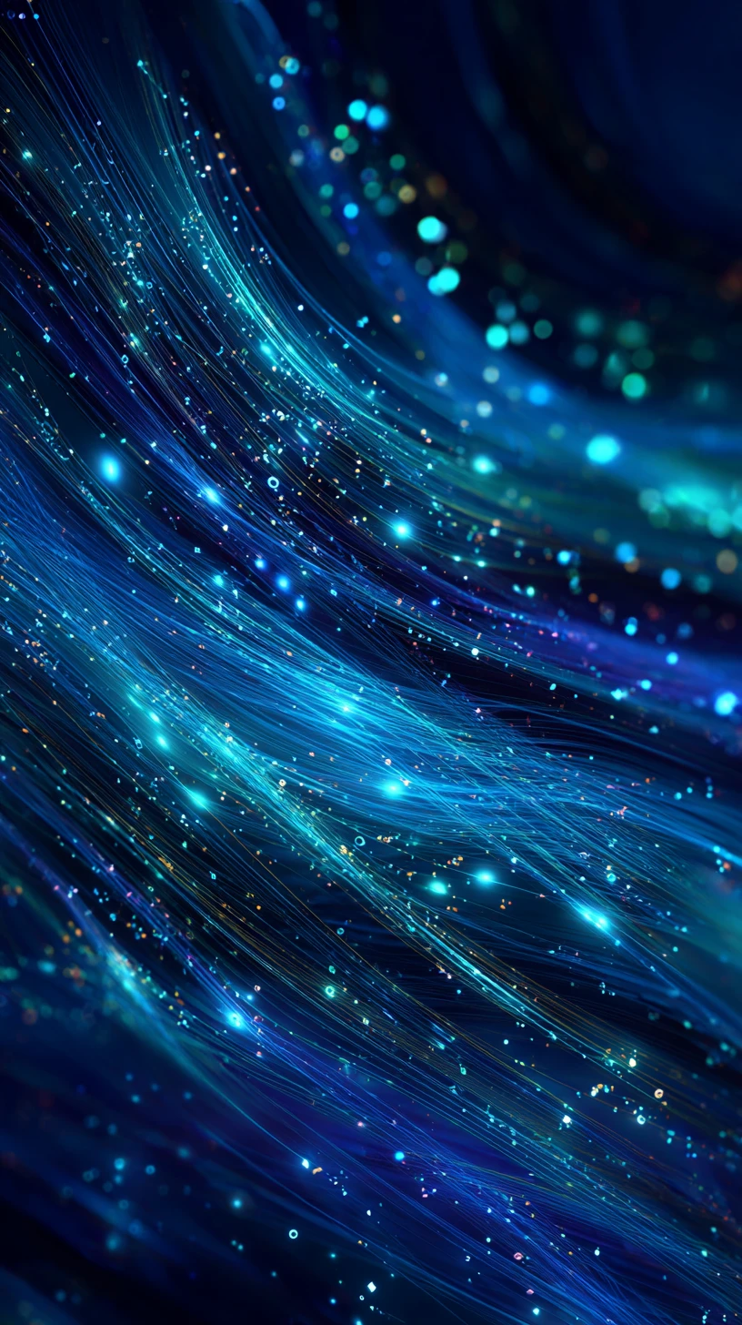 Abstract digital data waterfall with luminous flowing energy