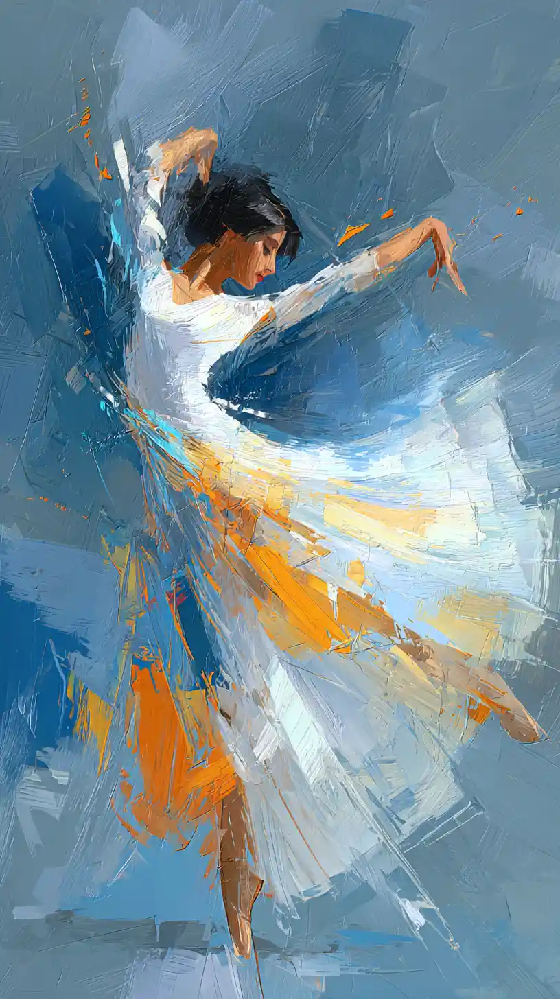 Abstract digital painting of a ballerina in energetic motion