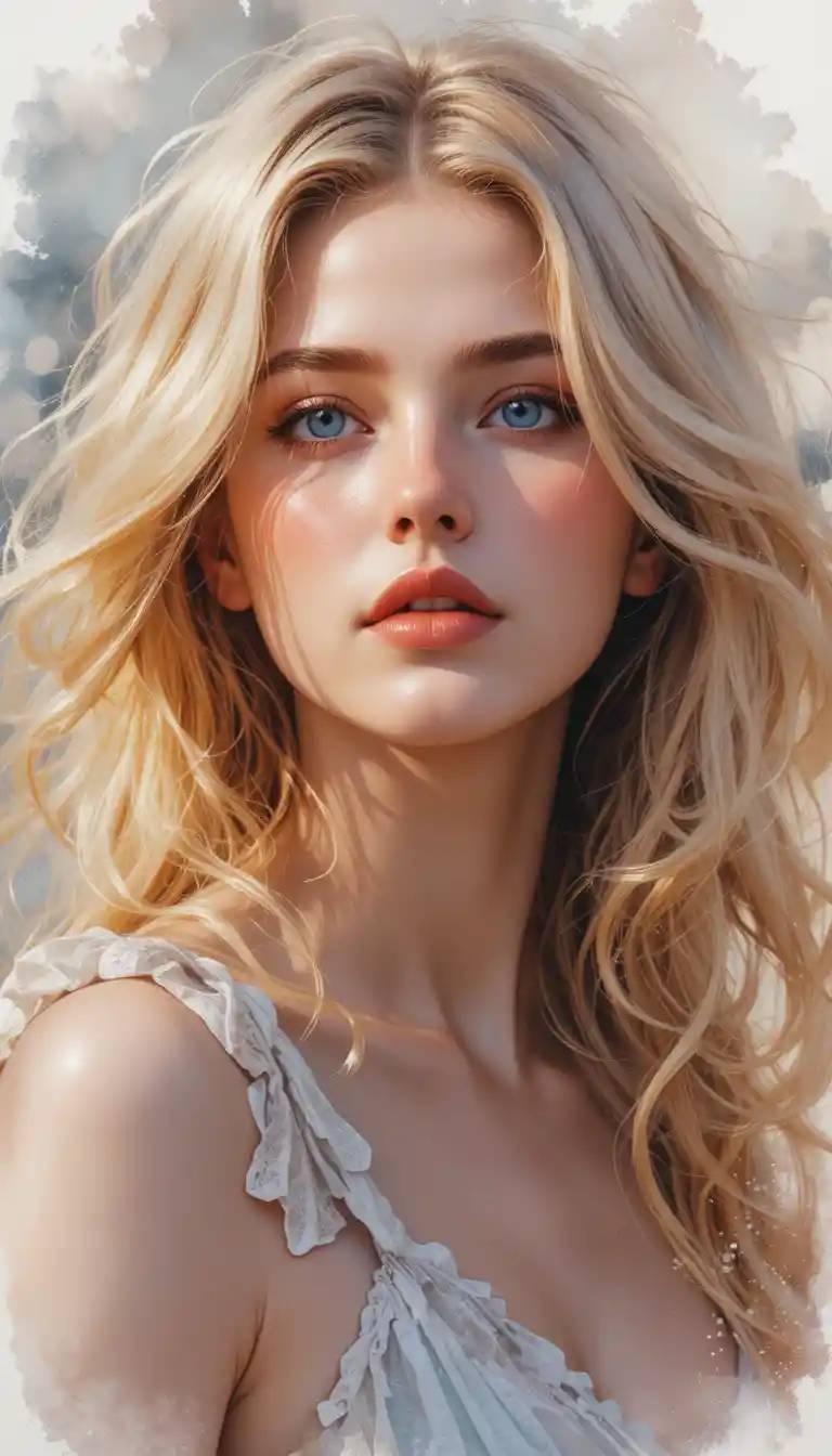Young blonde beauty painted in soft impressionist style
